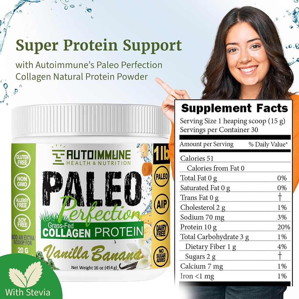 Autoimmune Health Vanilla Banana Grass Fed Beef Collagen Protein Powder - 300g - image 2