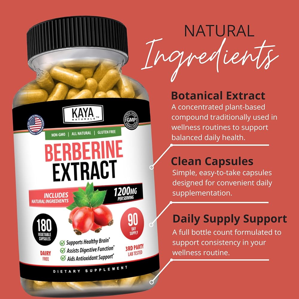 Kaya Naturals Berberine HCL Extract 1200mg - Immune System - Gluco