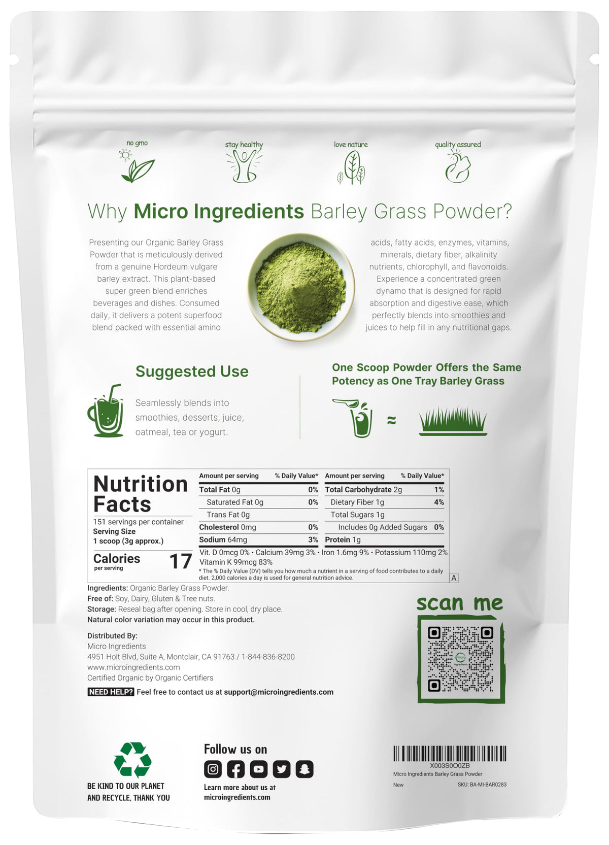 Micro Ingredients Organic Barley Grass Powder - 16 Ounces - image 2