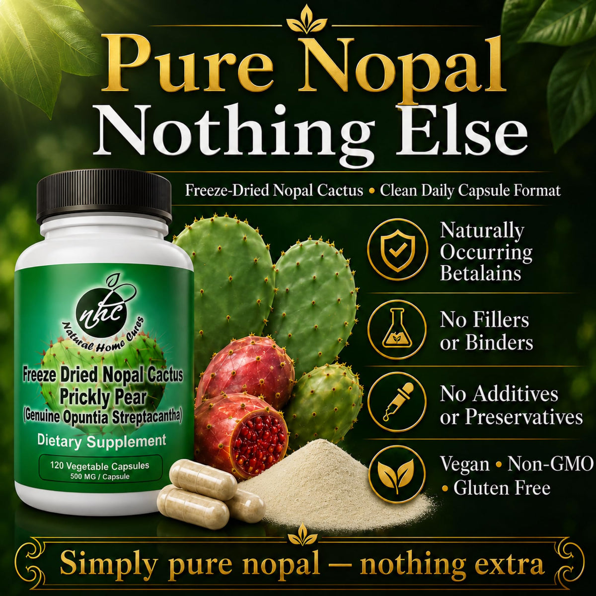 Natural Home Cures Freeze-Dried Nopal Cactus Capsules - 120 Vegan Capsules - image 2