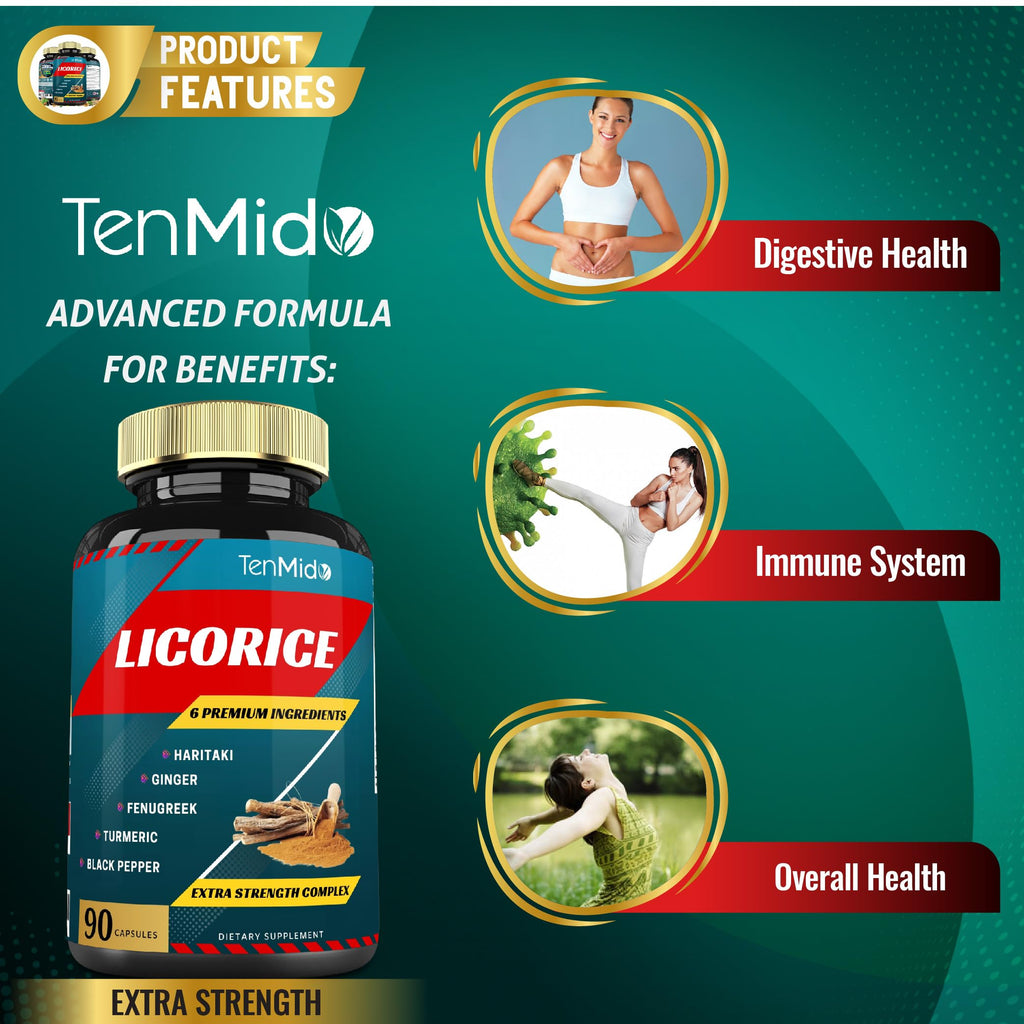 Tenmido Licorice Extract Capsules with Turmeric & Ginger - 90 Capsules - image 5