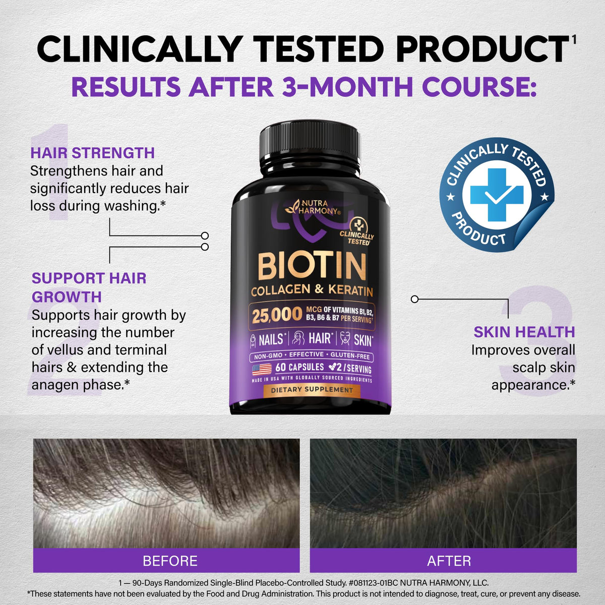 NUTRAHARMONY Biotin Collagen Keratin B-Complex - 60 Capsules - image 4