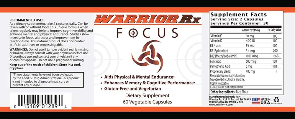 Warrior Rx Focus Maximum Strength Brain Health - 60 Capsules - image 2