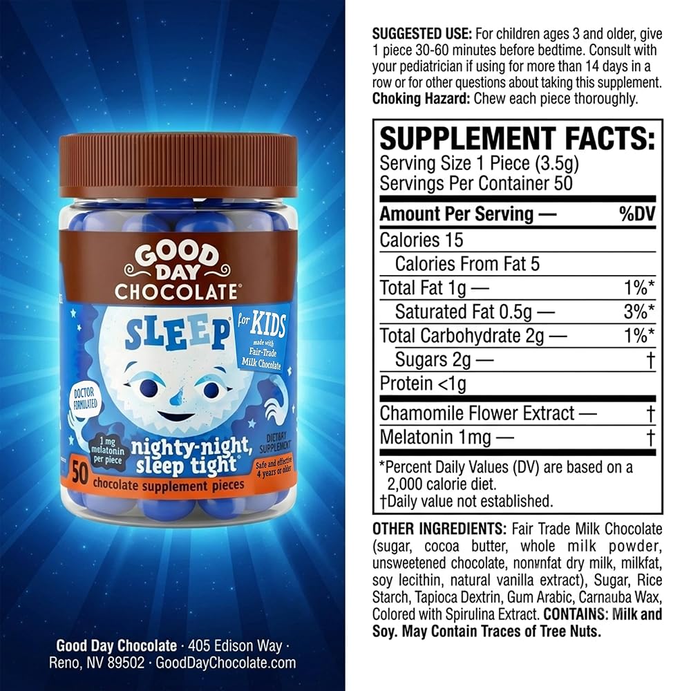 Good Day Chocolate Melatonin for Kids - Fair Trade Non-GMO Milk