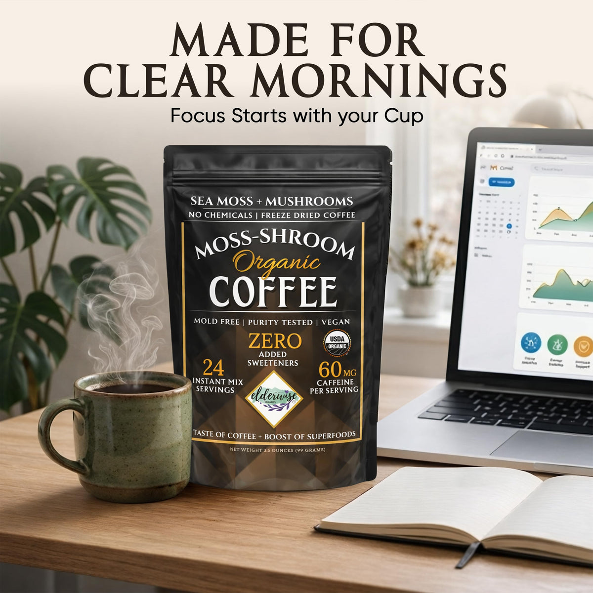 Elderwise Organics Mushroom Coffee with Sea Moss Instant Blend - 3.5 oz - image 5