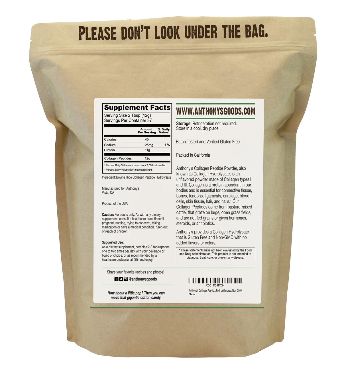 Anthony's Collagen Peptide Powder, Hydrolyzed - 1 lb - image 2
