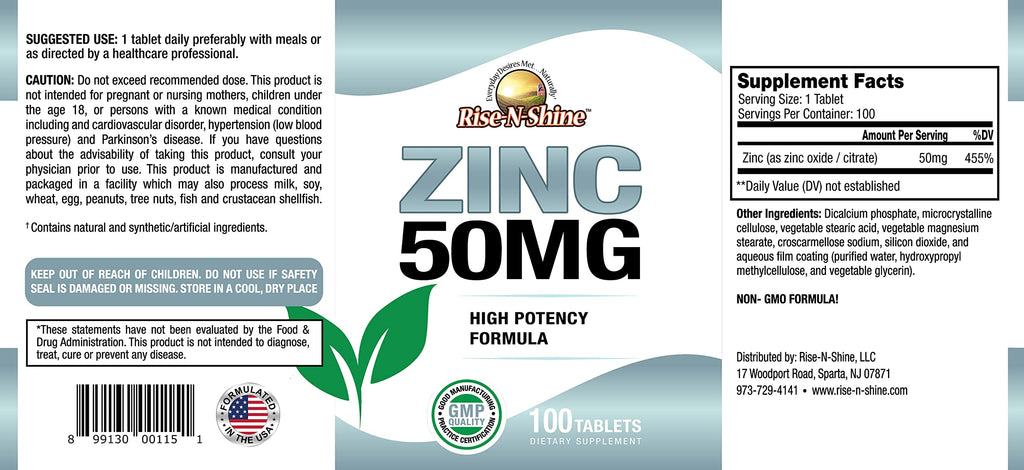 Rise-N-Shine Zinc 50 mg Immune Support - 100 Tablets - image 3