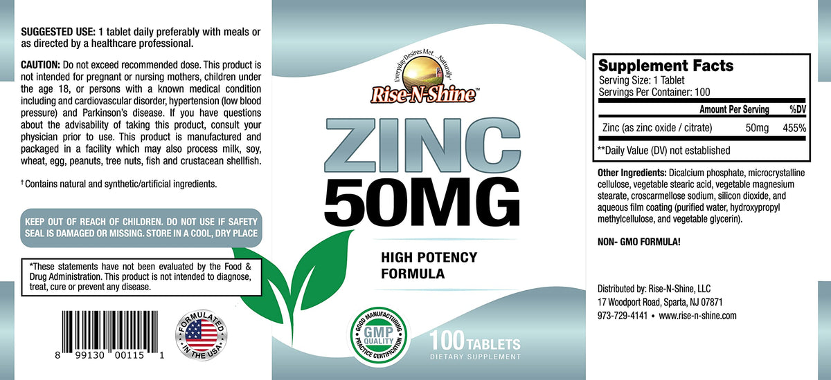 Rise-N-Shine Zinc 50 mg Immune Support - 100 Tablets - image 3
