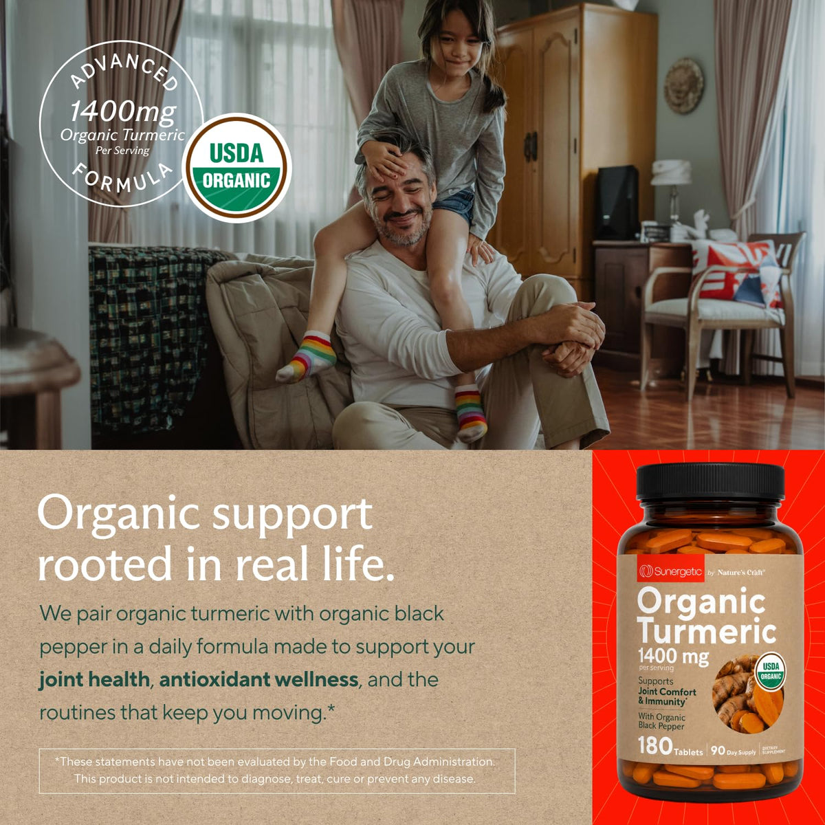 Sunergetic USDA Organic Turmeric Supplement Joint Support - 180 Tablets - image 5