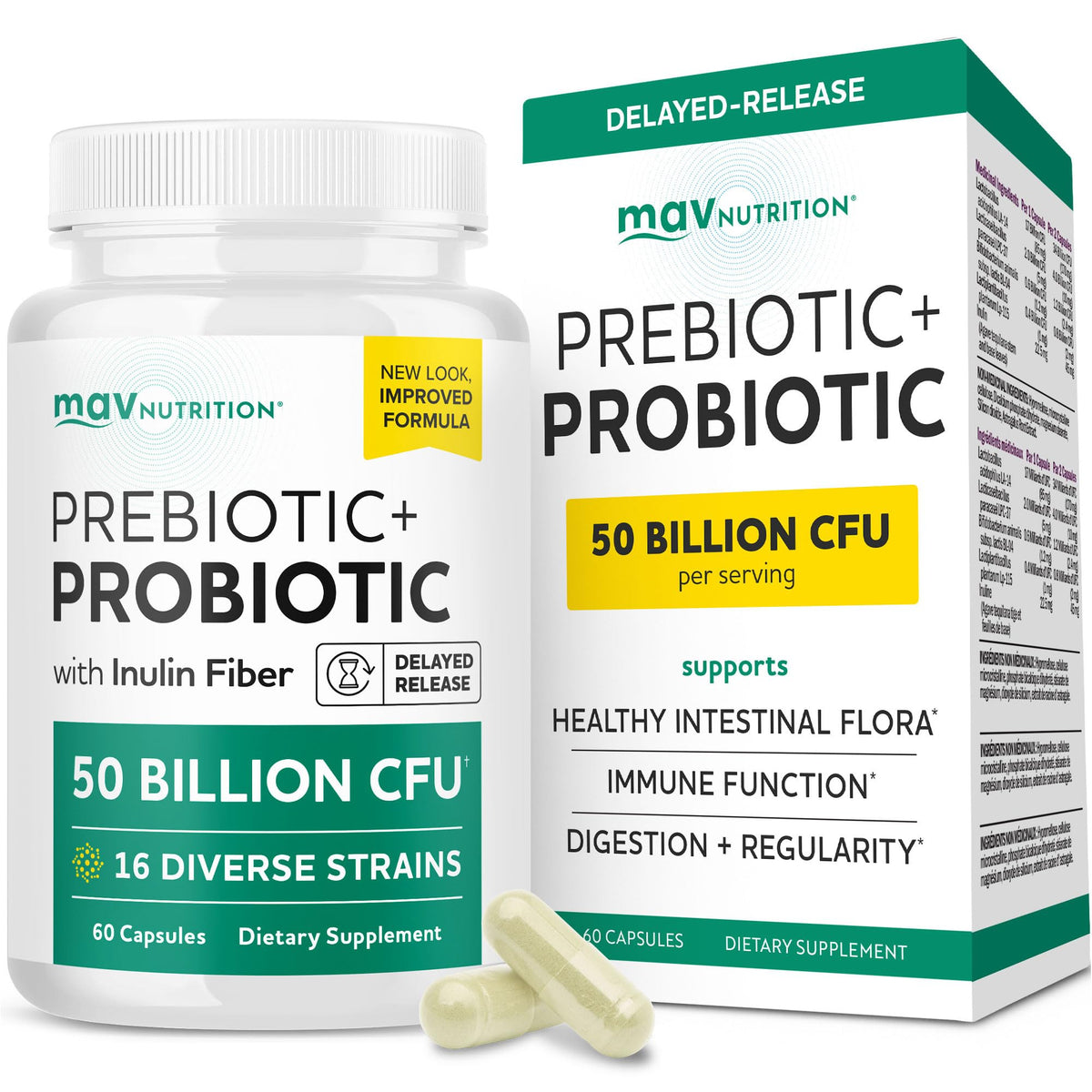 MAV NUTRITION Prebiotics and Probiotics 50 Billion CFU - 60 Capsules