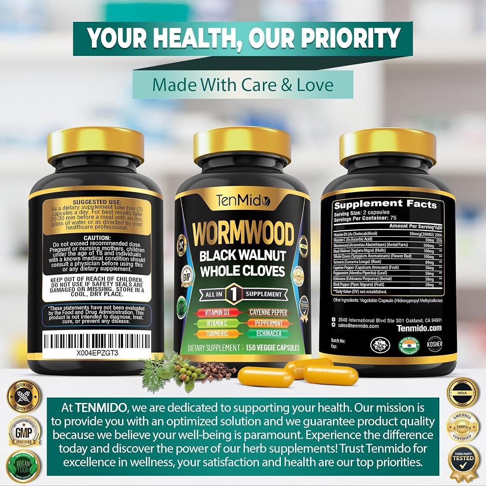 Tenmido Wormwood Capsules 10-in-1 Formula - 150 Capsules - image 7