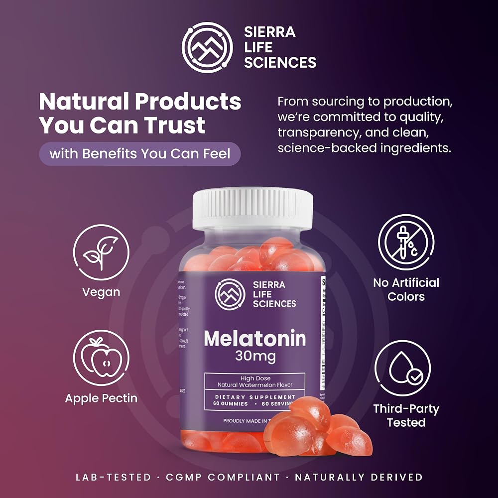 SIERRA LIFE SCIENCES Melatonin Gummies 30mg High Dose Vegan - 60 Gummies - image 4