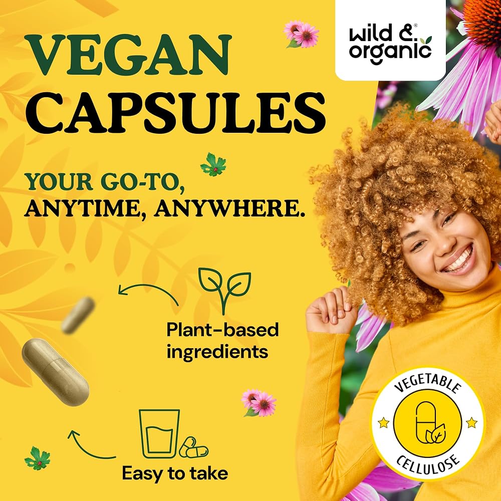 Wild & Organic Echinacea Goldenseal Capsules Immune Support - 180 Count - image 4