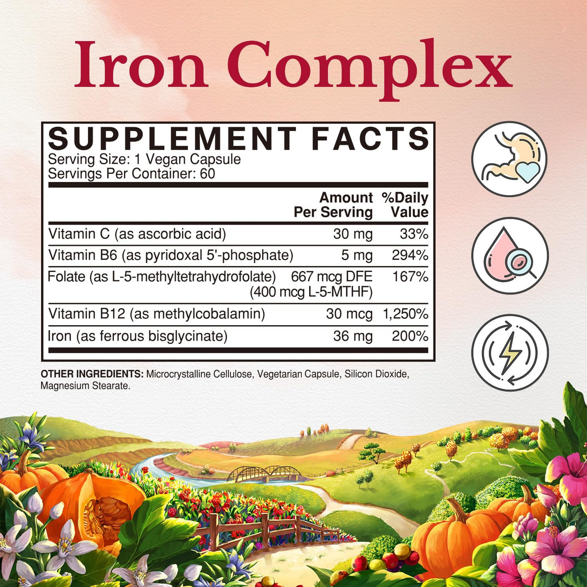 Vitalitown Iron Complex Blood Building Formula - 60 Vegan Capsules - image 2