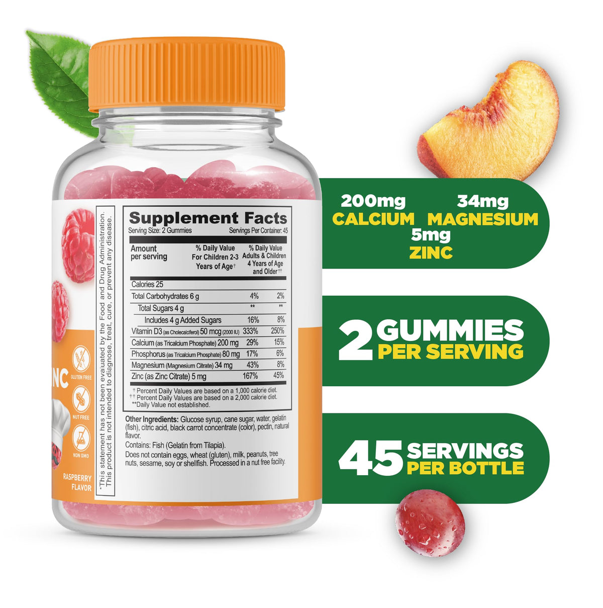 Lifeable Kids Calcium Magnesium Zinc Gummies with Vitamin D3 - 90 Gummies - image 2