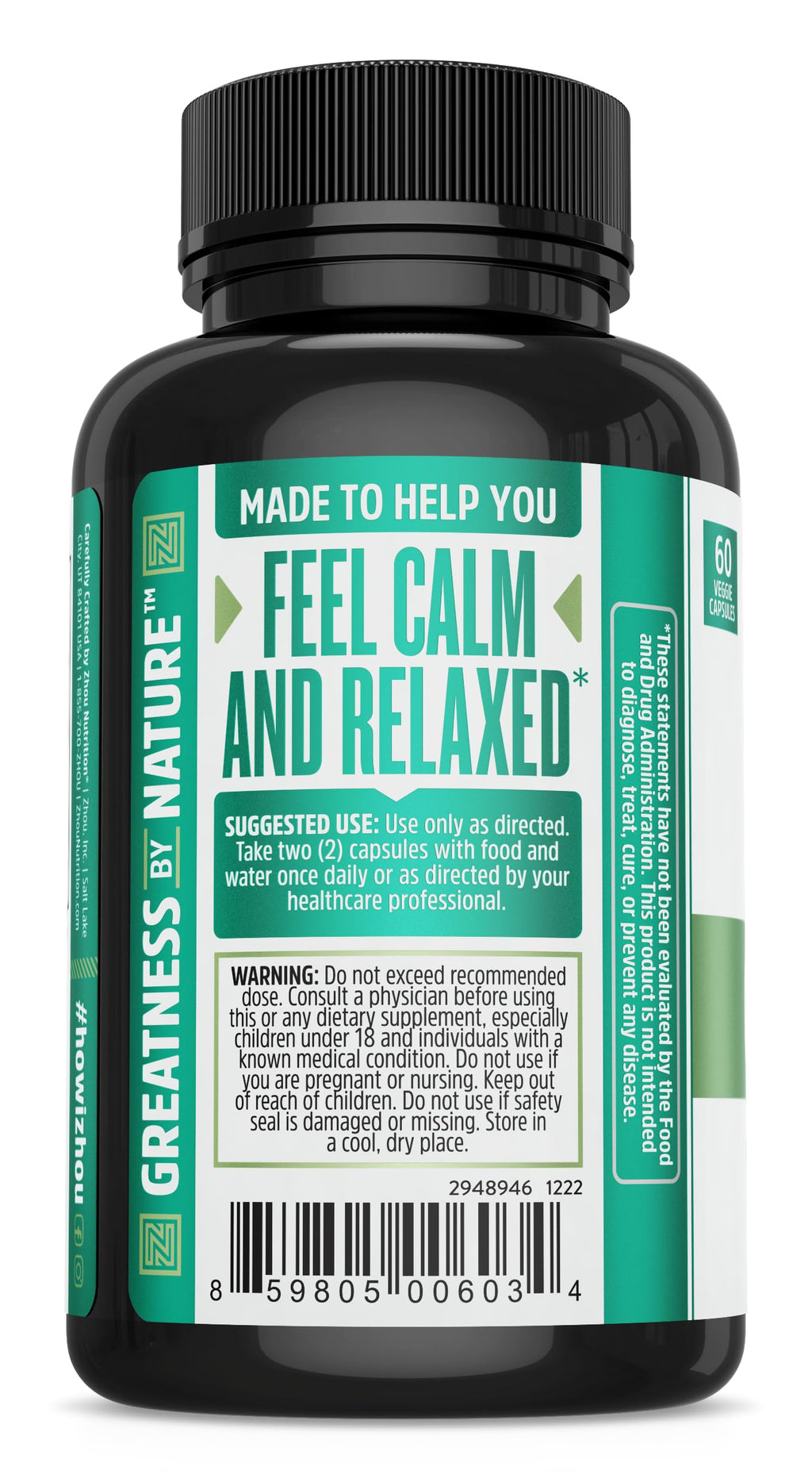 Zhou Calm Now Supplement with Ashwagandha - 60 Vegetarian Capsules - image 3