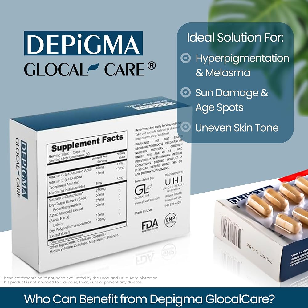 GlocalCare Depigma Capsules with Glutathione & Grape Seed - 30 Capsules - image 2