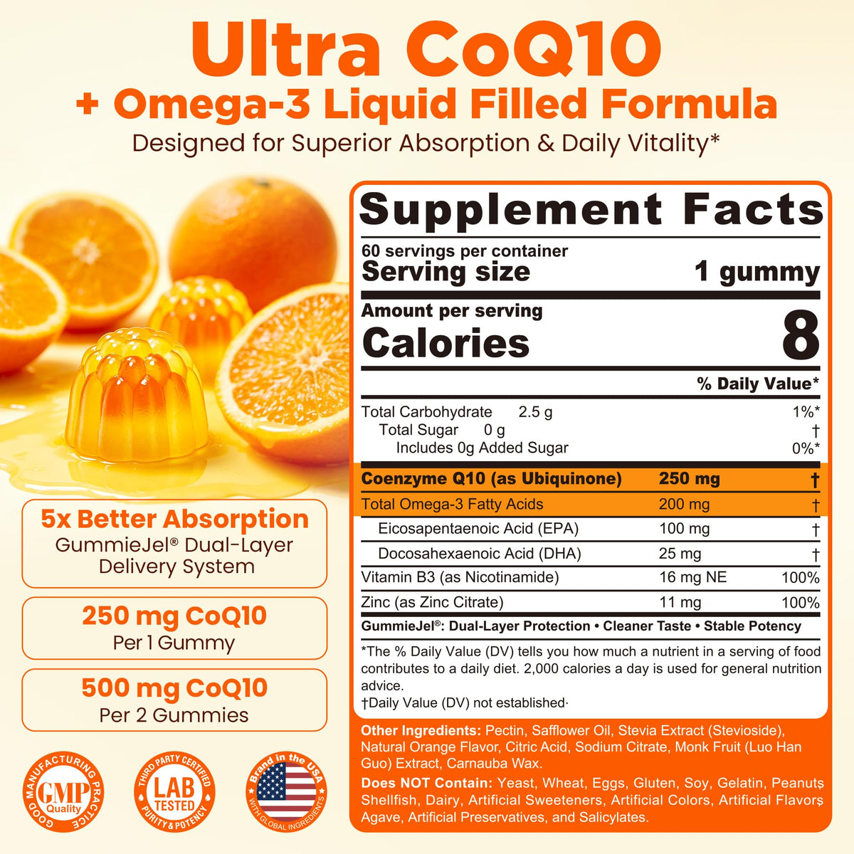NEVISS Sugar-Free CoQ10 Filled Gummies 250mg for Women & Men