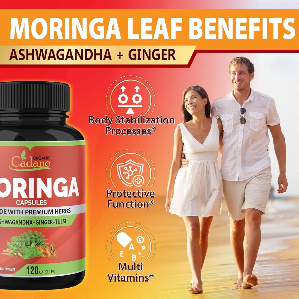 Organic Cadane Moringa Powder Capsules with Ashwagandha - 120 Capsules - image 4