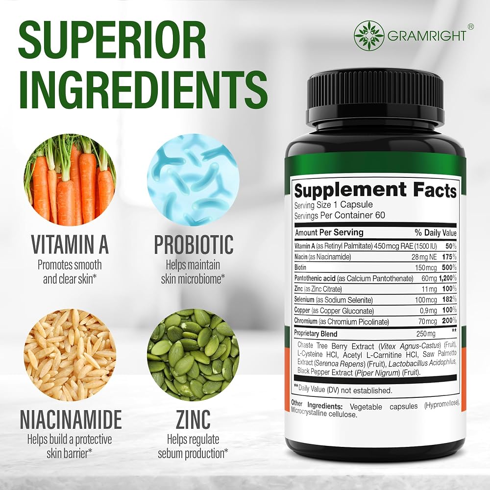 GRAMRIGHT Perfect Skin Pills Clear Skin Supplement - 60 Capsules - image 2