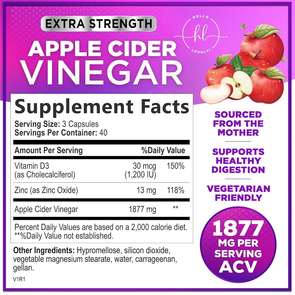 Hello Lovely! Apple Cider Vinegar Capsules 1877mg Per Serving - Extra