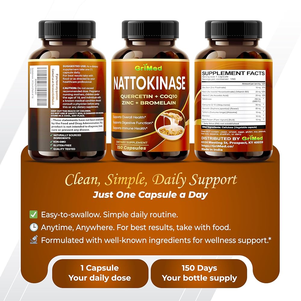 GriMed Nattokinase Complex 9-in-1 with Quercetin & CoQ10 - 150 Capsules - image 9