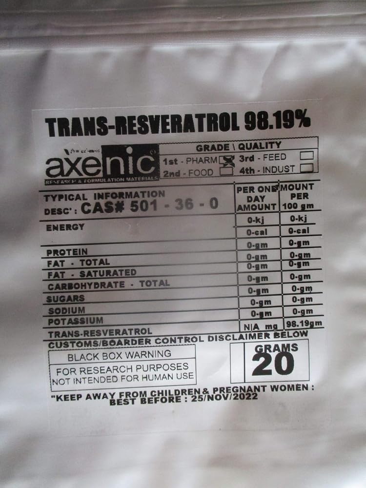 AXENIC Trans Resveratrol Powder 98% - 20 Grams