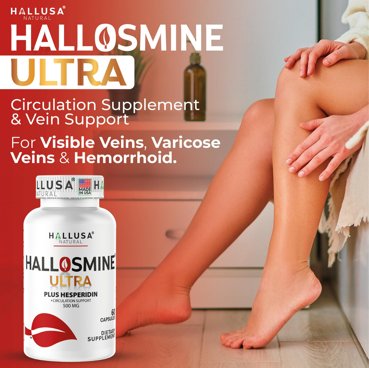 Hallusa Natural Diosmin 500mg & Hesperidin Circulation Support - 60 Capsules - image 2