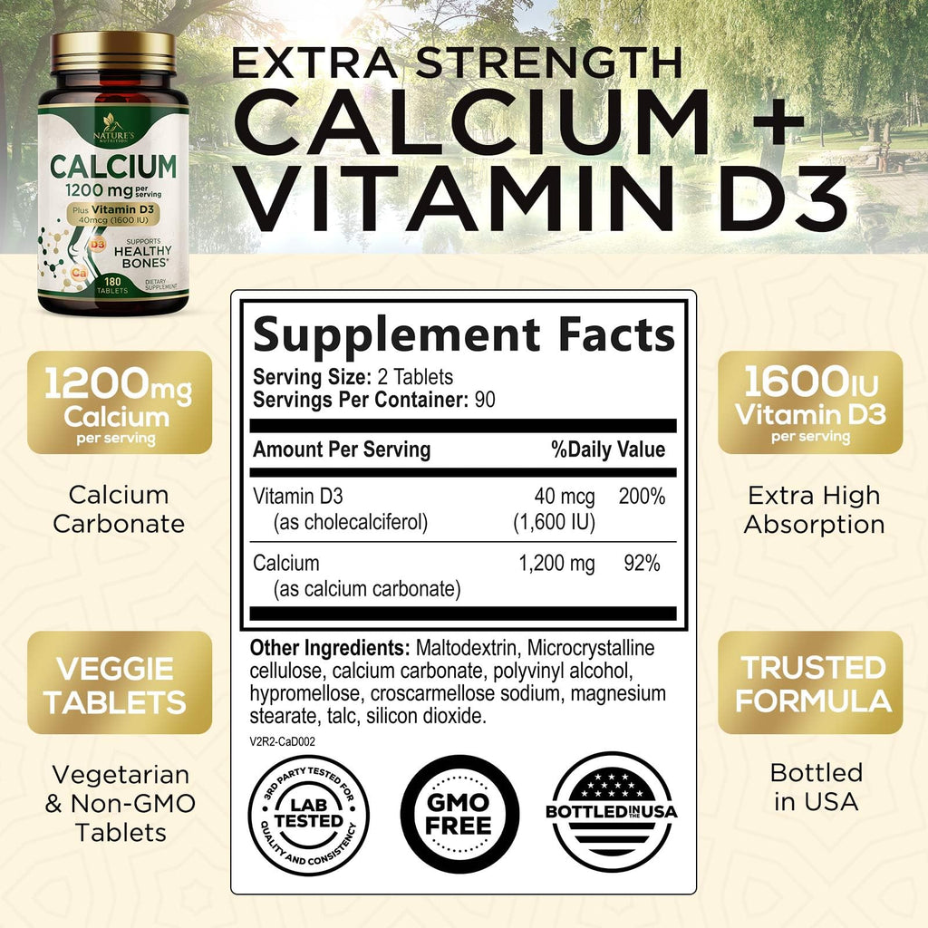 Nature's Nutrition Calcium 1200 mg Per Serving with Vitamin D3 - Bone