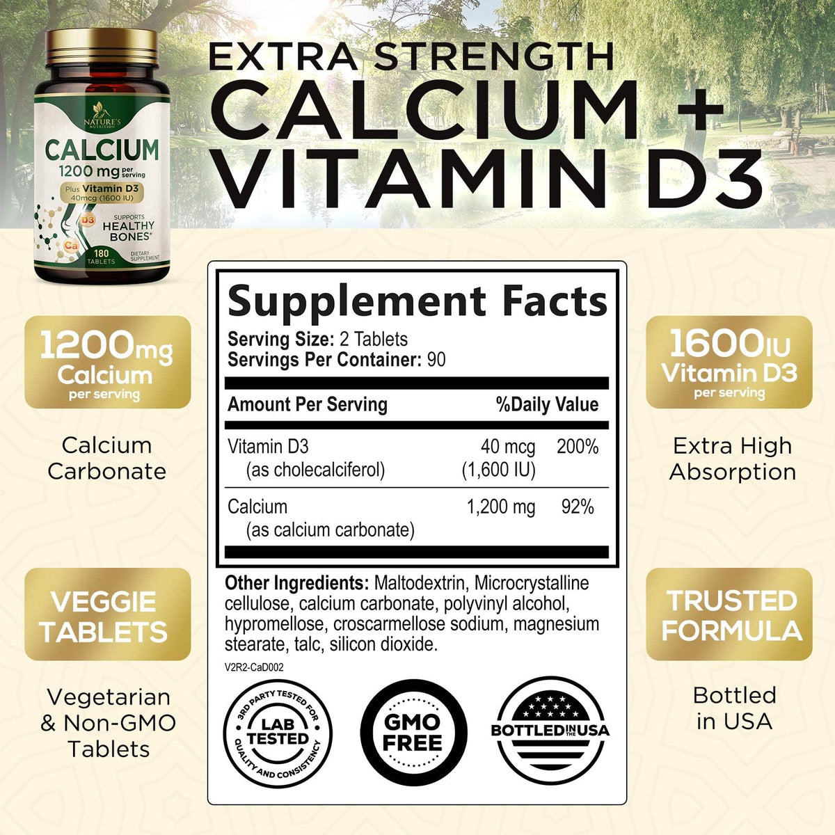 Nature's Nutrition Calcium 1200 mg Per Serving with Vitamin D3 - Bone