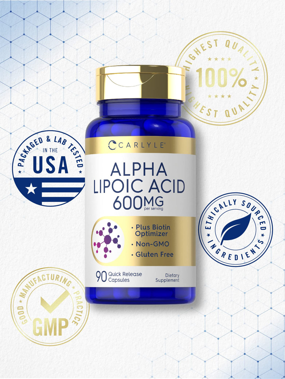 Carlyle Alpha Lipoic Acid 600mg with Biotin - 90 Capsules - image 5