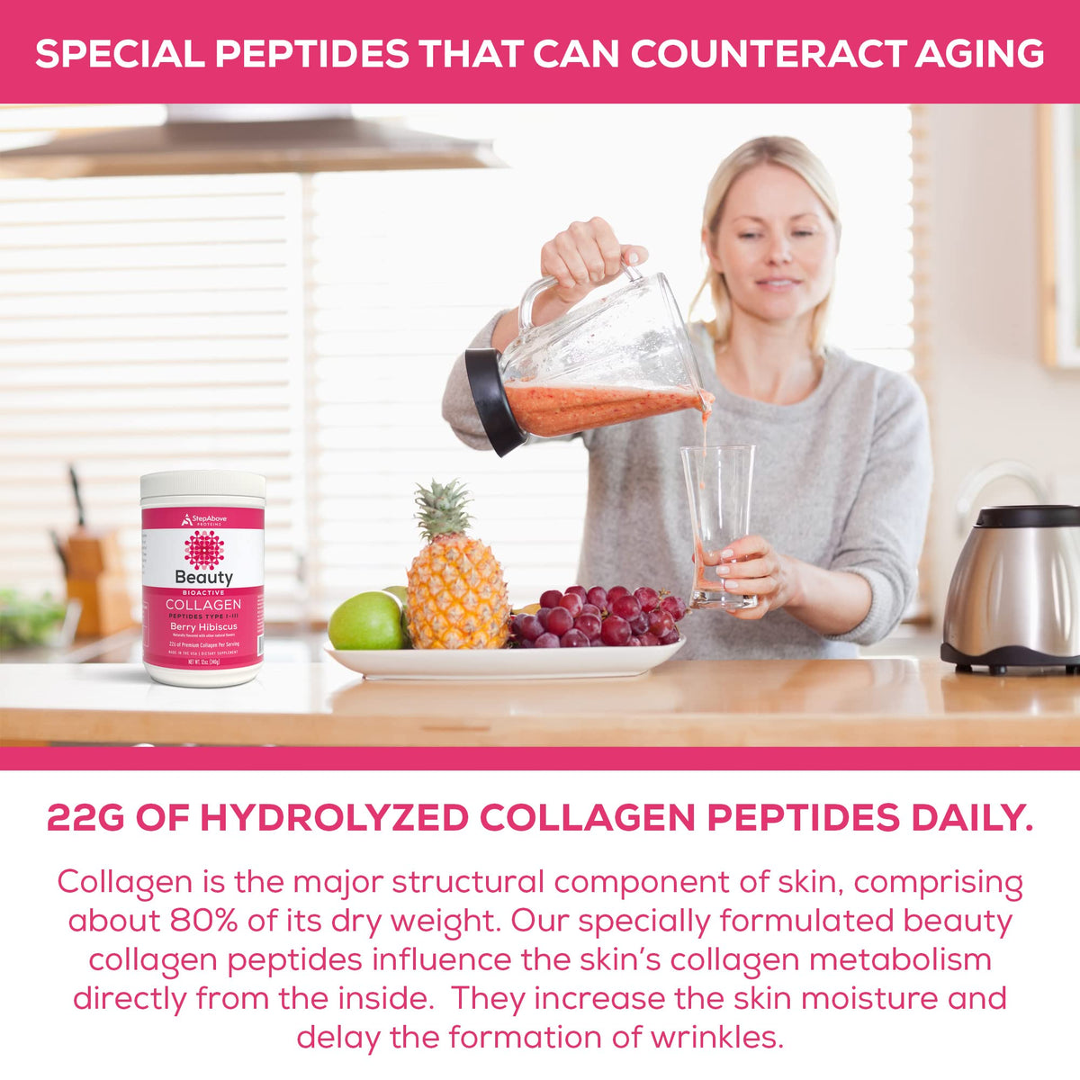 Step Above Proteins Beauty Collagen Peptides Berry Hibiscus - 12 Oz - image 7