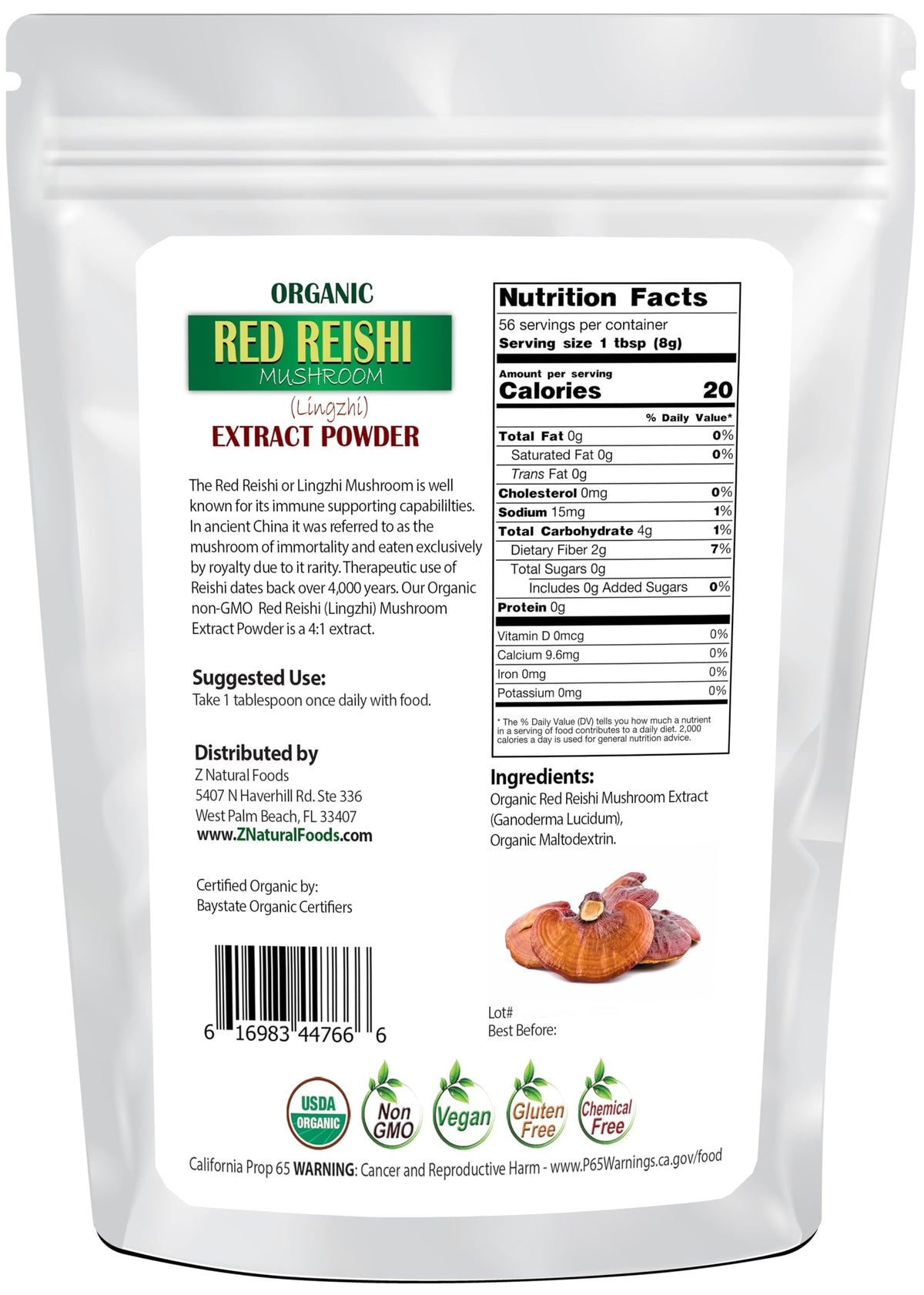 Z Natural Foods Organic Reishi Mushroom Extract Powder - 1 lb - image 2