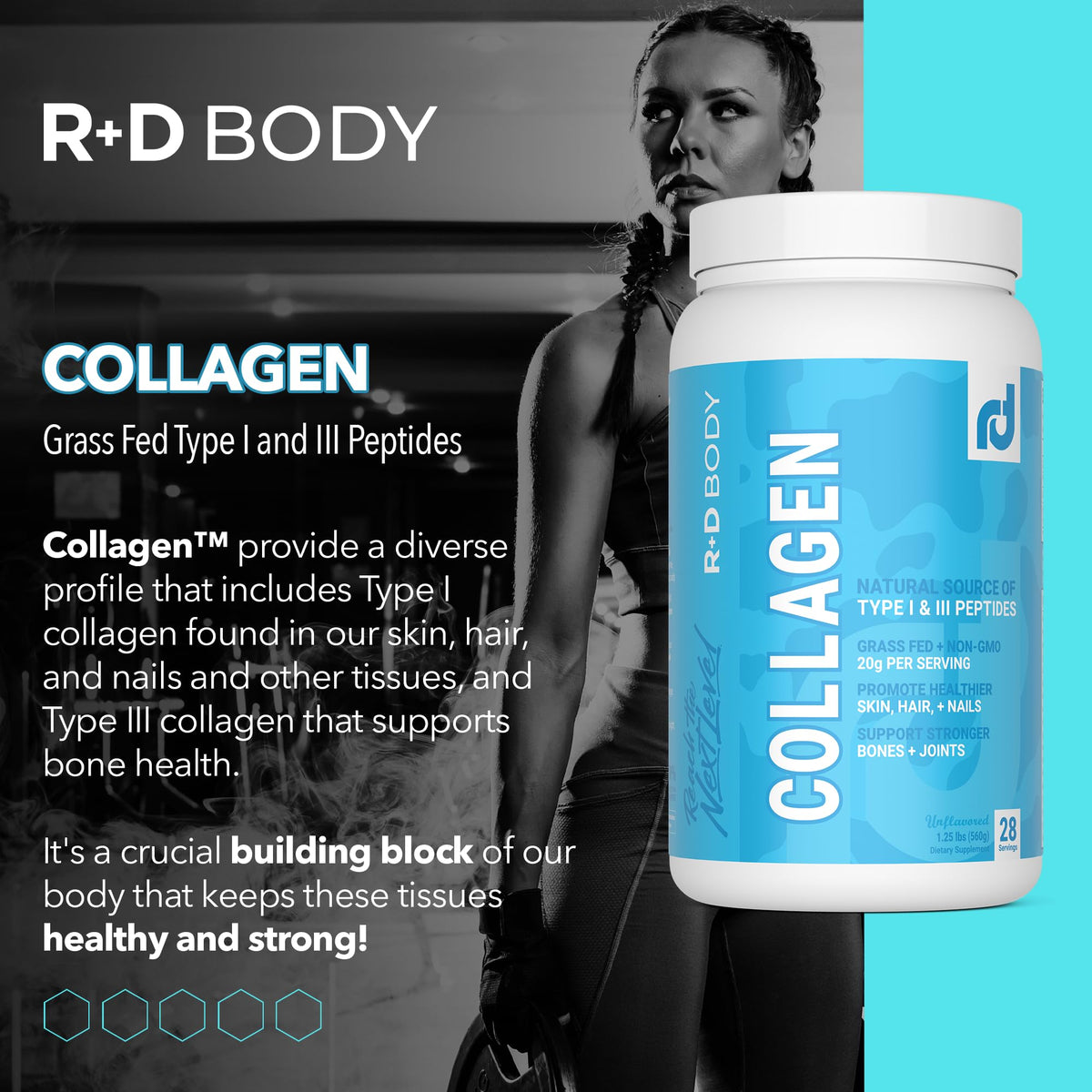 R+D Body Hydrolyzed Collagen Peptides Powder - 28 Servings - image 5
