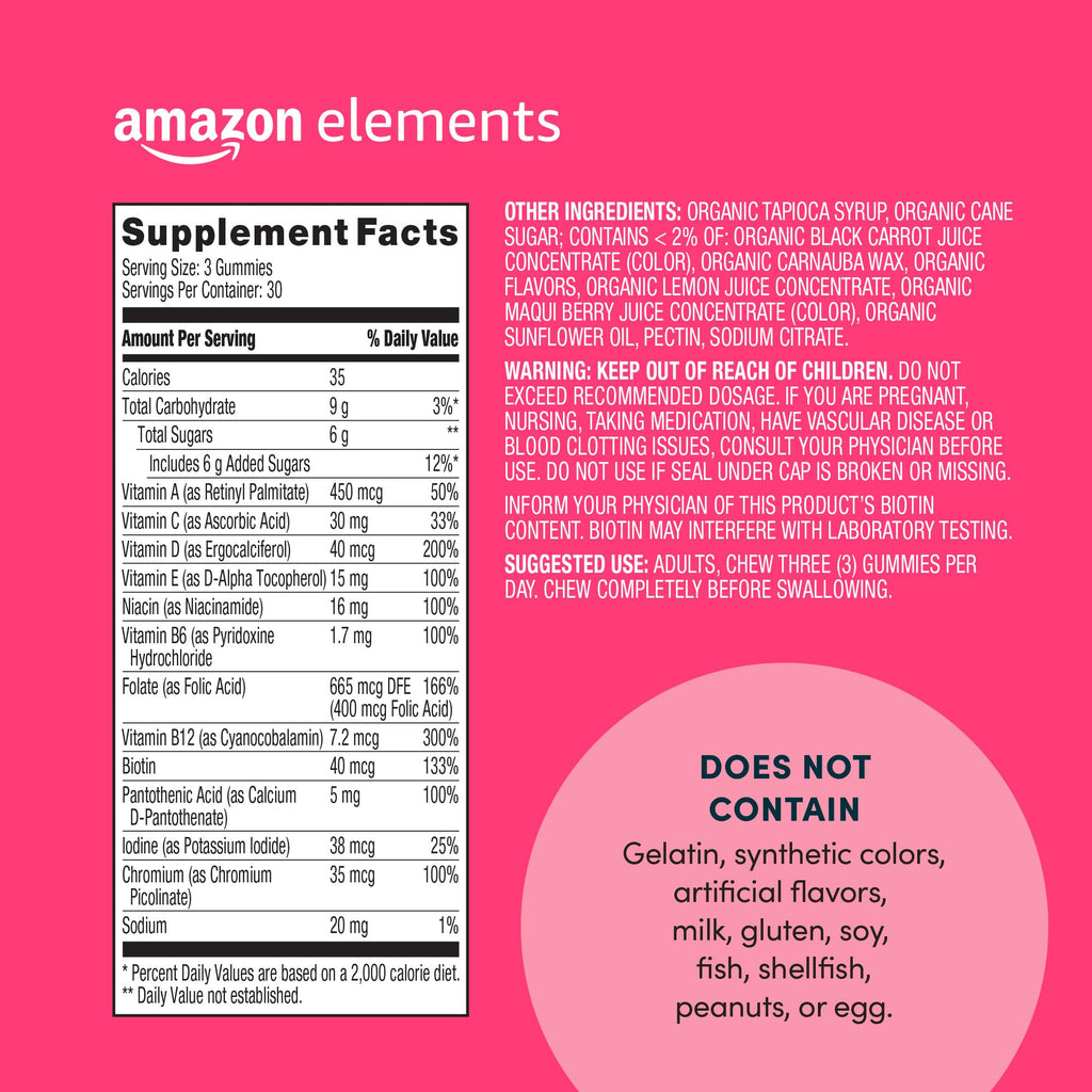 Amazon Elements Women's Organic Multivitamin Gummies - 90 Gummies - image 2