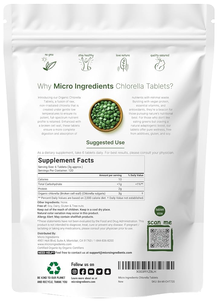 Micro Ingredients Organic Chlorella Tablets 500mg - 720 Tablets - image 2