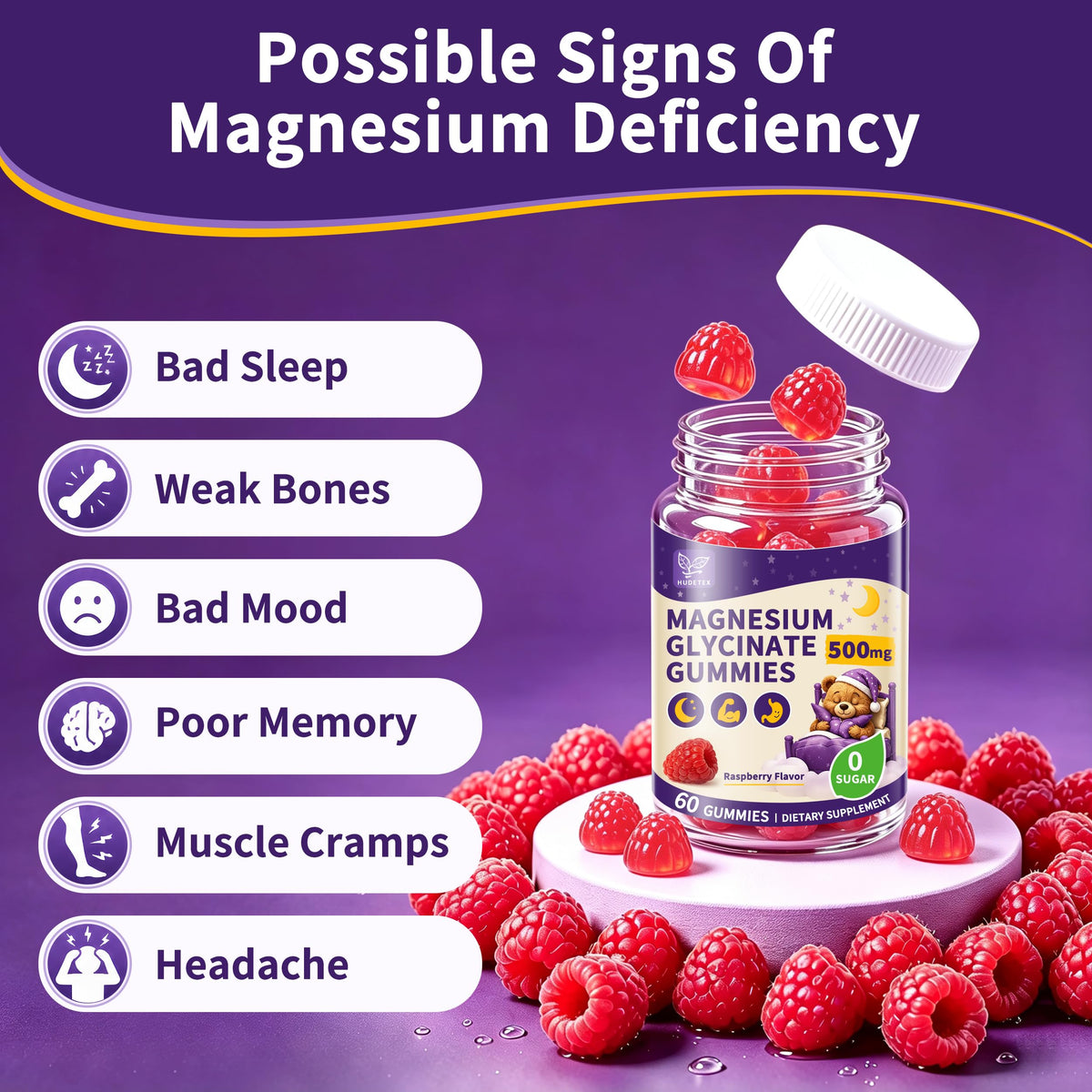 Hudetex Magnesium Glycinate Gummies - 120 Count (2 Packs) - image 5