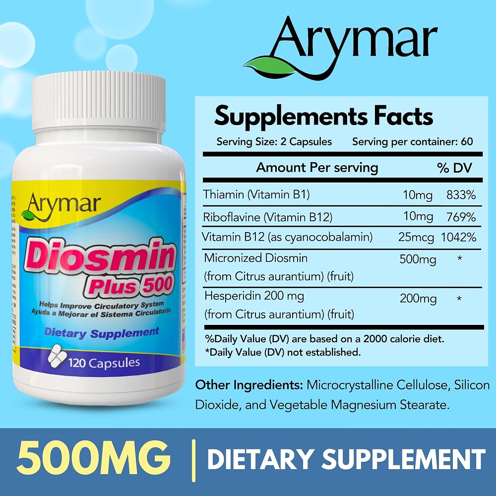 Arymar Diosmin Plus 500 Circulatory Support - 120 Capsules - image 5