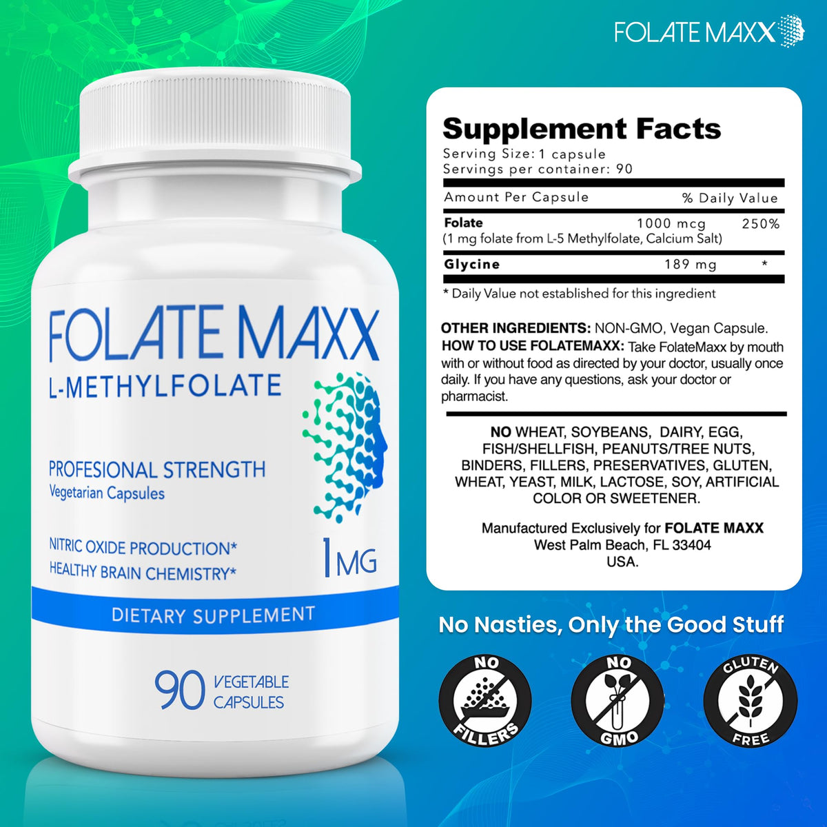 FOLATE MAXX L-Methylfolate 1mg Supplement - 180 Vegetarian Capsules - image 4