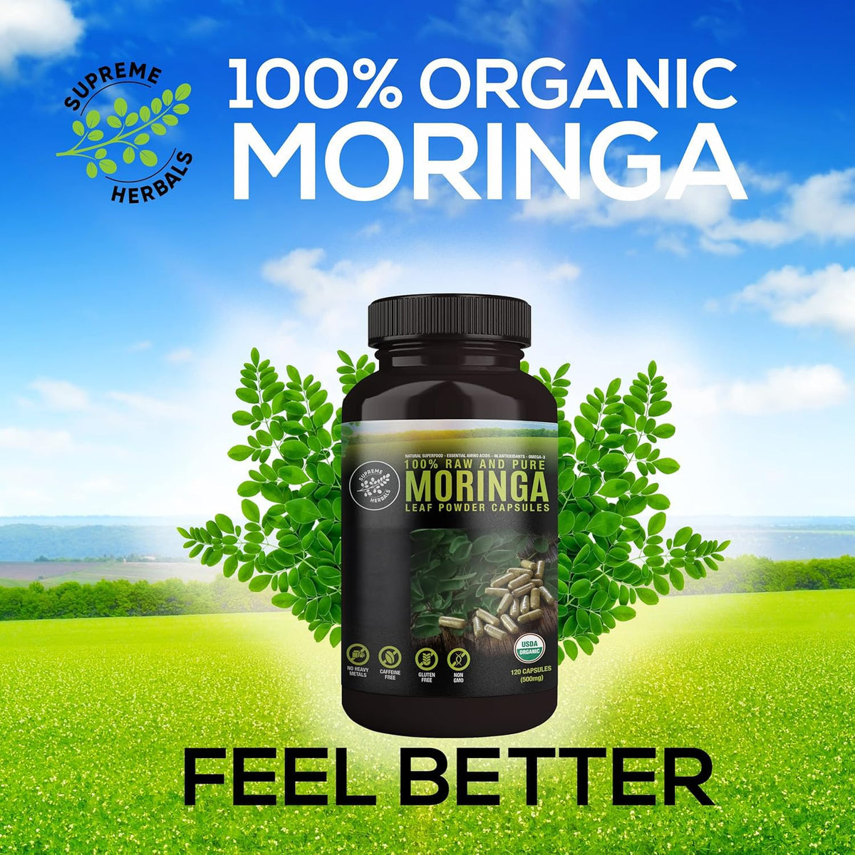 SUPREME HERBALS Moringa Leaf Powder Capsules Organic - 120 Capsules - image 5