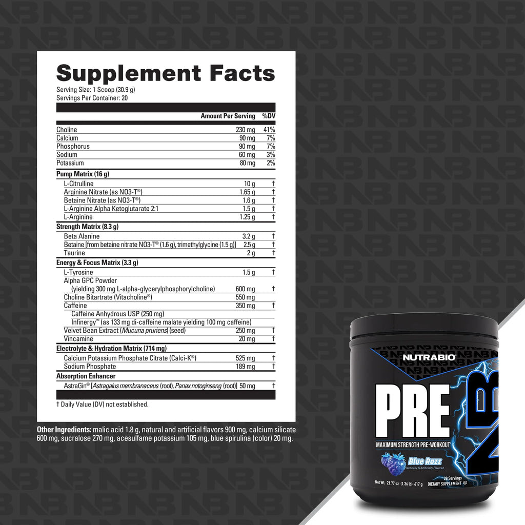 NutraBio Pre-Workout Powder Blue Raspberry - 20.8 oz - image 6