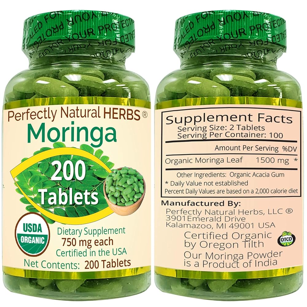 Perfectly Natural Herbs Organic Moringa Tablets - 200 Count