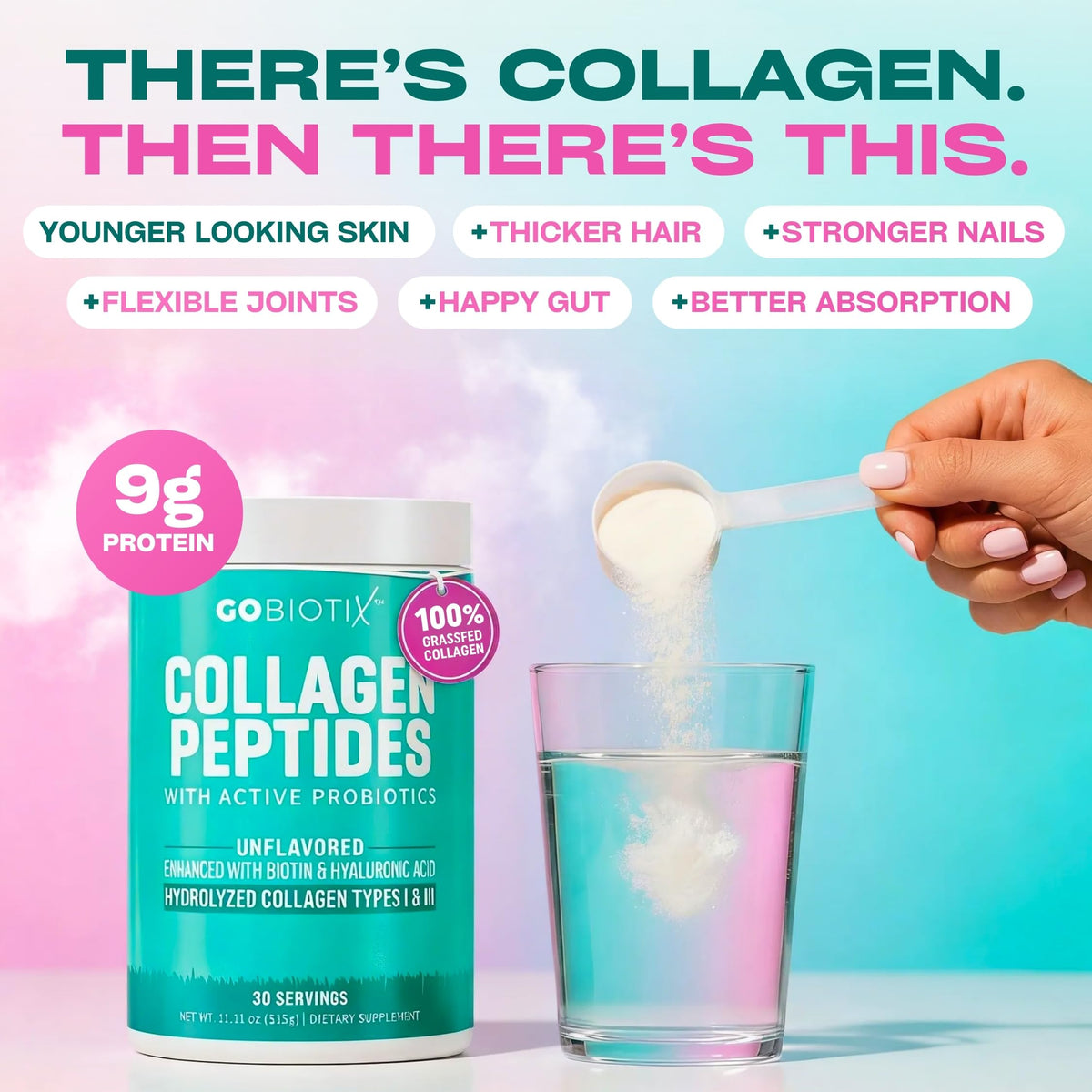 GOBIOTIX Collagen Peptides Powder with Probiotics - 30 Servings - image 2