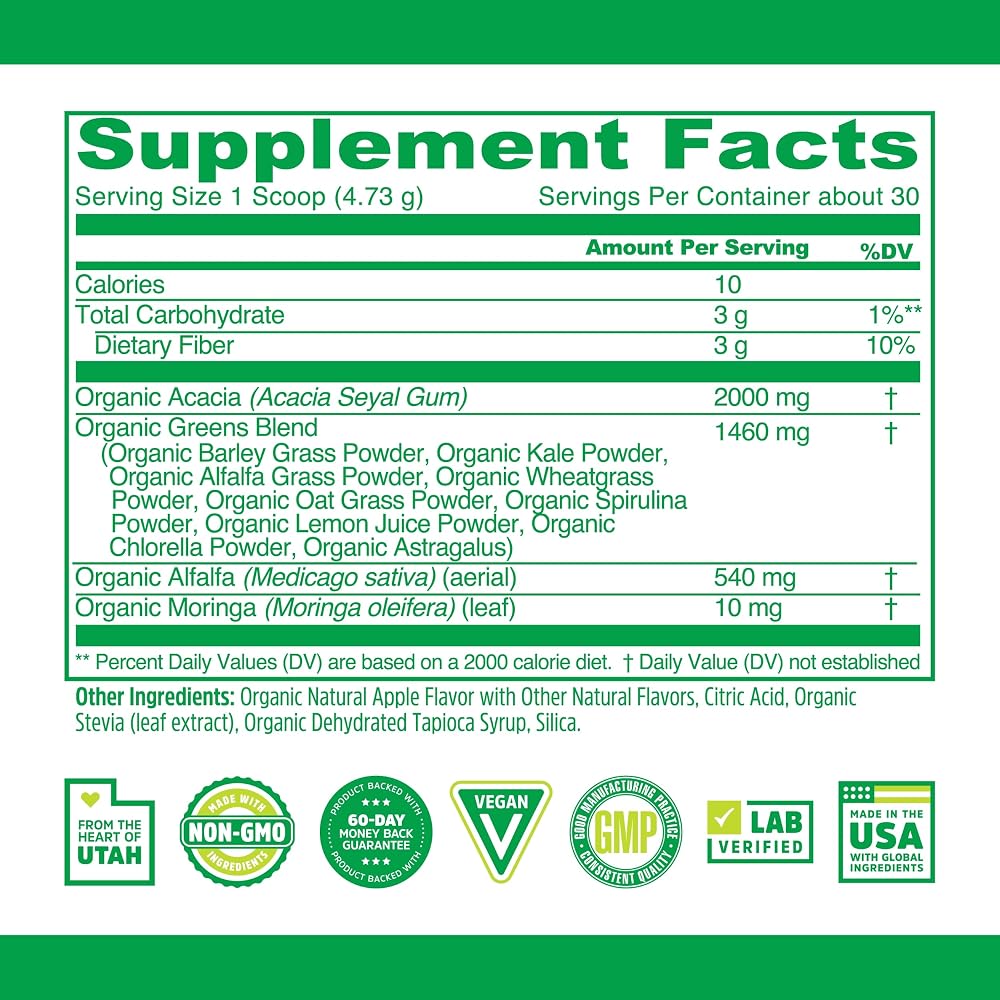 ZHOU Organic Daily Greens Powder Green Apple - 30 Servings - image 2