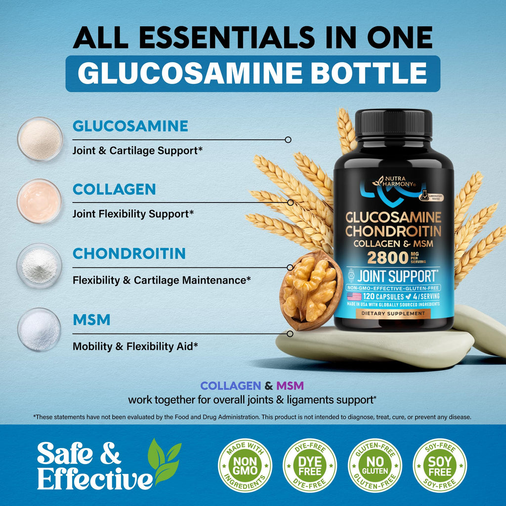 NUTRAHARMONY Glucosamine Chondroitin MSM Collagen Joint Support - 120 Capsules - image 4