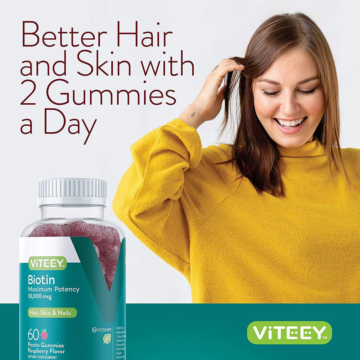 Viteey Biotin Gummies 10,000mcg - Highest Potency Vitamin B7 & H
