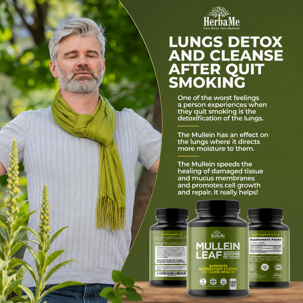 HerbaMe Mullein Leaf 1000mg Lung Support - 120 Capsules - image 8