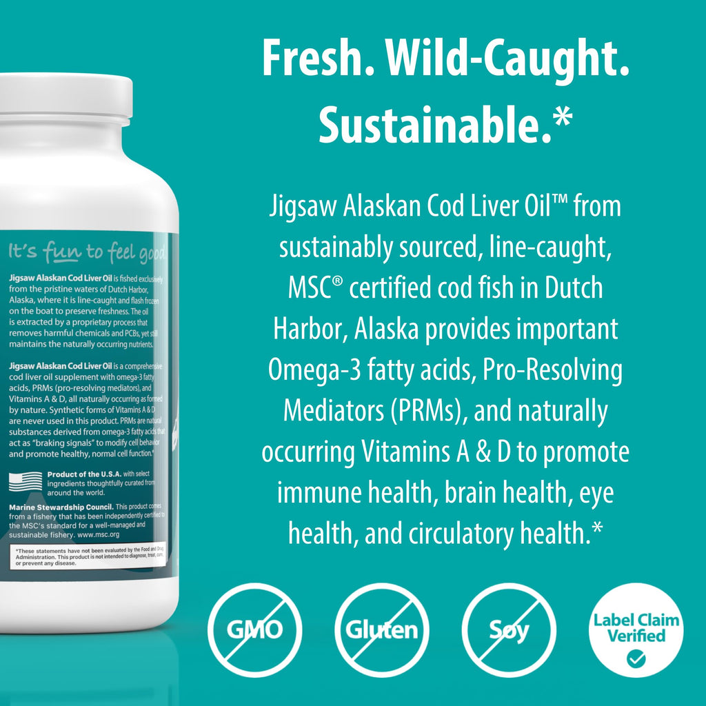 Jigsaw Health Alaskan Cod Liver Oil 900 mg Omega-3 - 180 Softgels - image 4