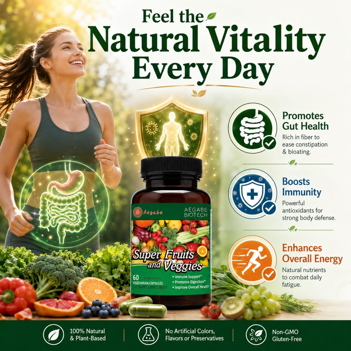 aegabe Super Fruits & Veggies Supplement - 60 Capsules - image 5