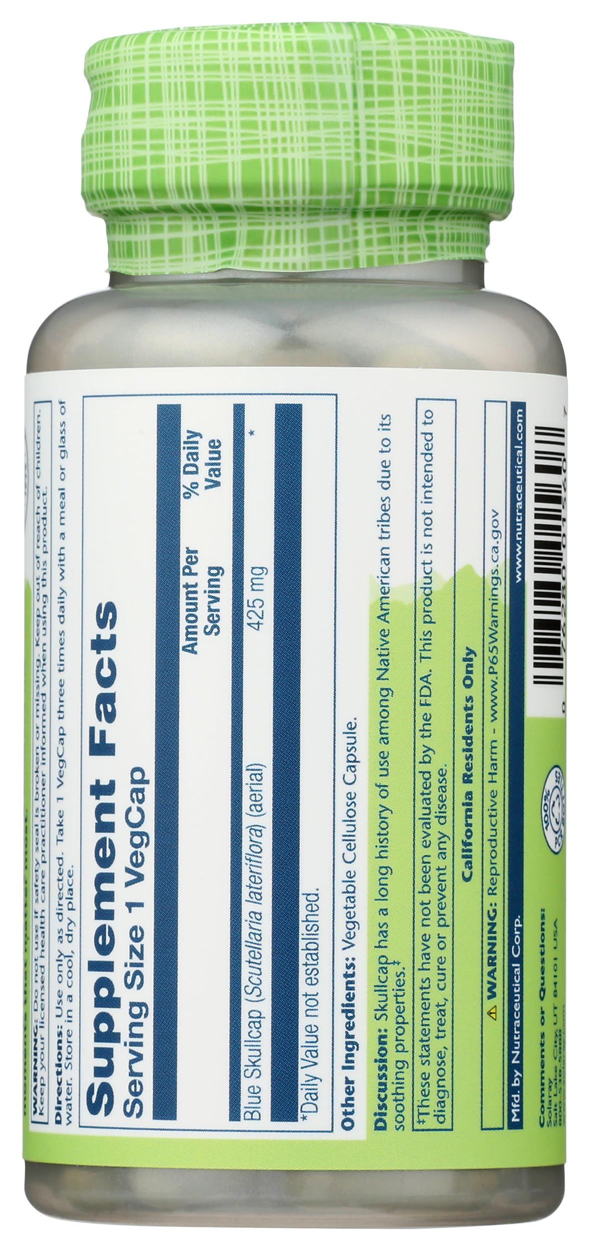 SOLARAY Blue Skullcap Supplement 425mg - 100 Vegetarian Capsules - image 4